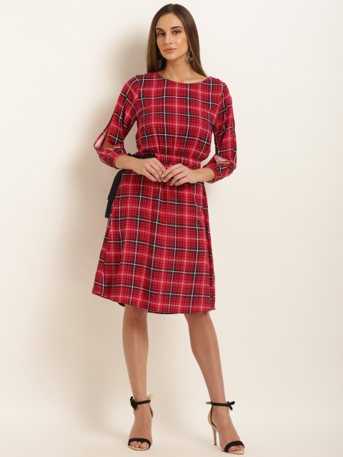 

Marie Claire Women Red Checked Fit and Flare Dress