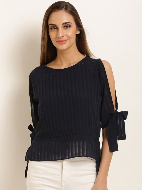 

Marie Claire Women Navy Blue Striped Top
