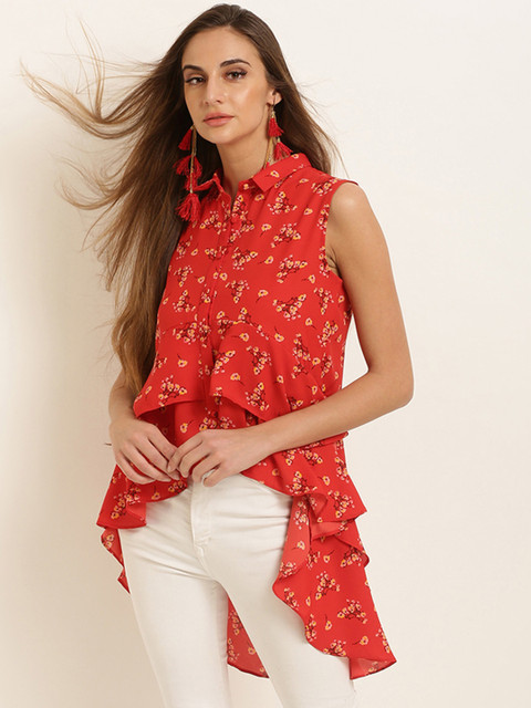 

Marie Claire Women Red Printed Shirt Style Top