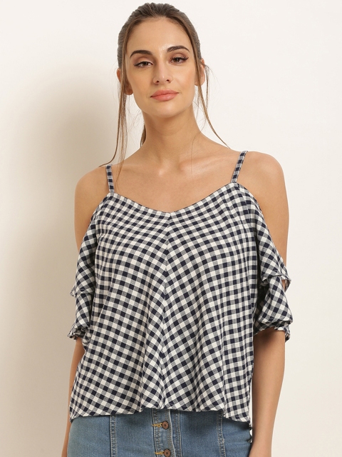 

Marie Claire Women White Checked A-Line Top