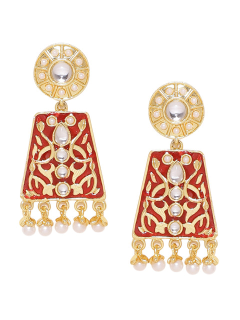 

Voylla Gold-Toned & Red Geometric Drop Earrings