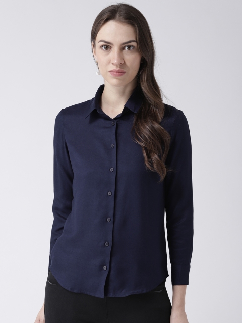 

MsFQ Women Navy Blue Regular Fit Solid Casual Shirt