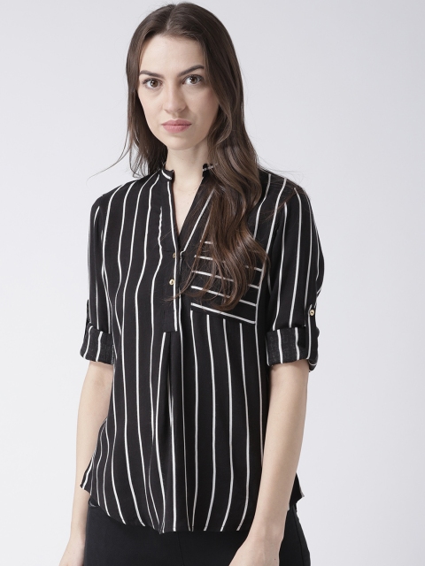 

The Vanca Women Black & White Regular Fit Striped Casual Shirt