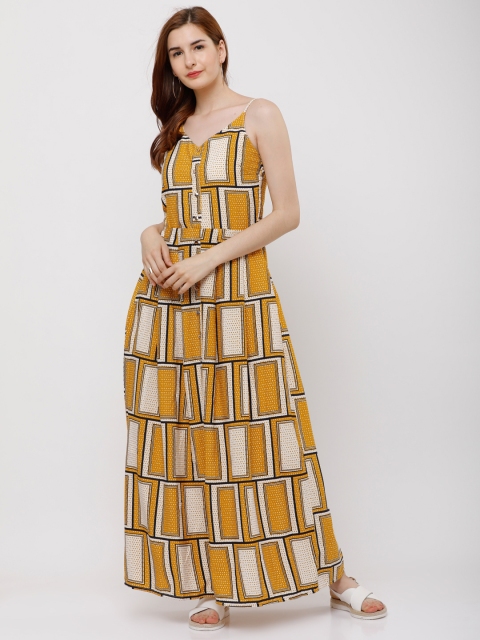 

Tokyo Talkies Women Mustard & White Printed Maxi Dress