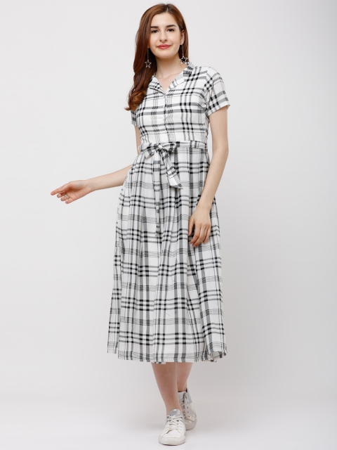 

Tokyo Talkies Women White Checked Fit and Flare Dress