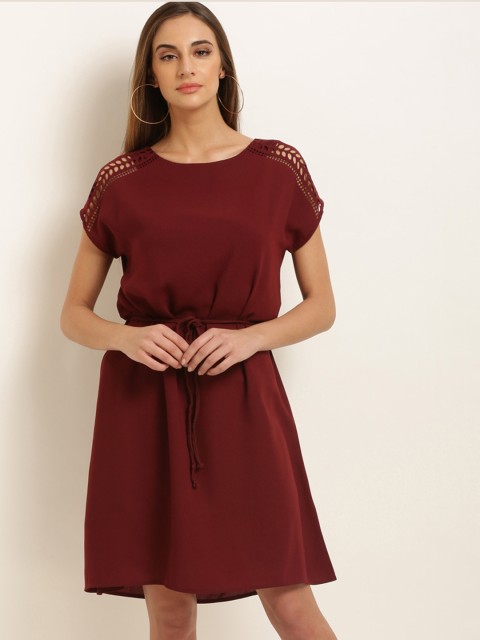 

RARE Women Maroon Solid Fit and Flare Dress