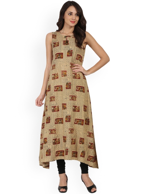 

Nayo Women Beige Printed Asymmetrical Hem Anarkali Kurta