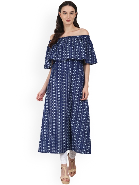 

Nayo Women Navy Blue Printed A-Line Kurta