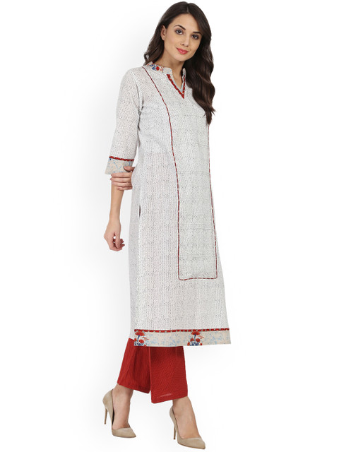 

Nayo Women White Printed Straight Kurta