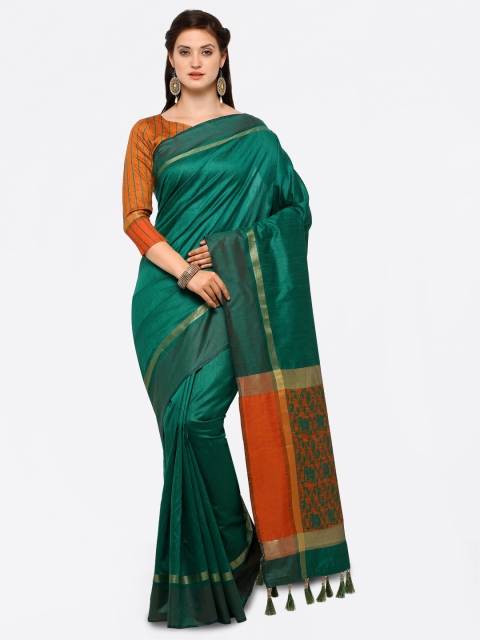 

Saree mall Green Silk Blend Solid Banarasi Saree