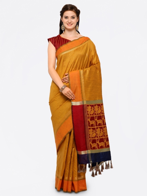

Saree mall Mustard Yellow Silk Blend Solid Banarasi Saree