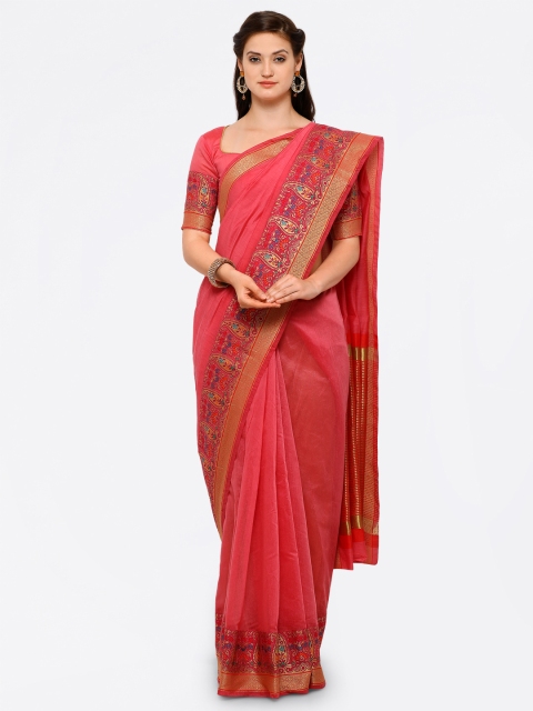 

Saree mall Pink Cotton Blend Solid Banarasi Saree