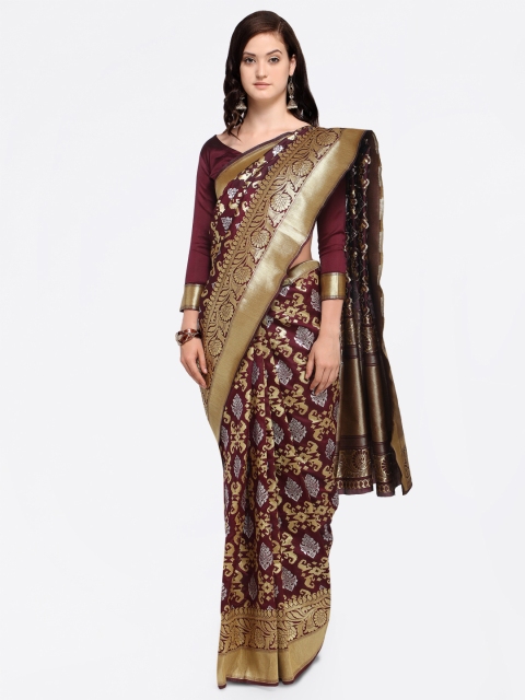 

Saree mall Mauve Silk Blend Woven Design Banarasi Saree