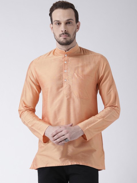 

KISAH Men Peach-Coloured Solid Straight Silk Kurta