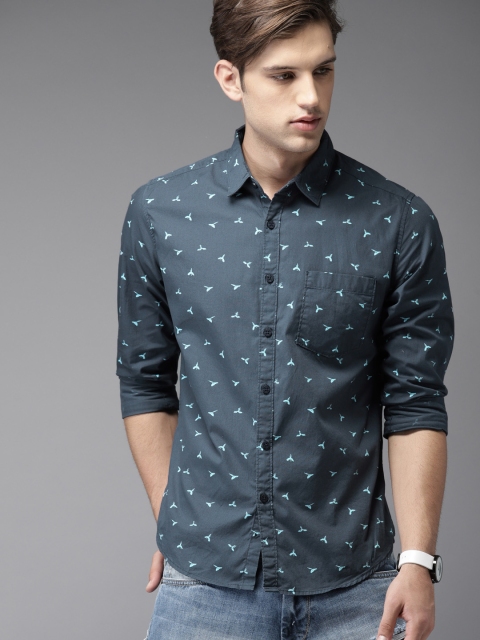 

HERE&NOW Men Blue Regular Fit Printed Casual Shirt
