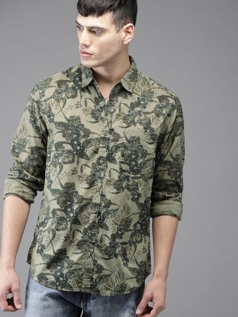 

Moda Rapido Men Olive Green Regular Fit Printed Casual Shirt