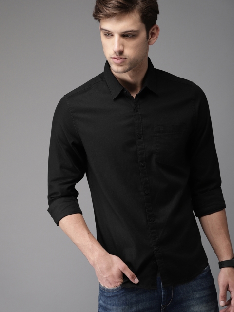 

HERE&NOW Men Black Regular Fit Solid Casual Shirt