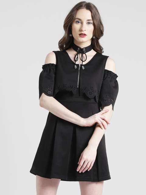 

Texco Women Black Self Design Fit and Flare Dress
