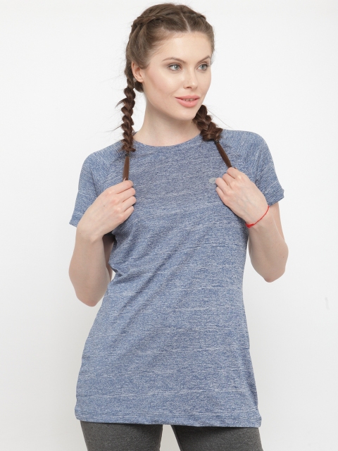 

BUKKUM Women Blue Solid Round Neck T-shirt