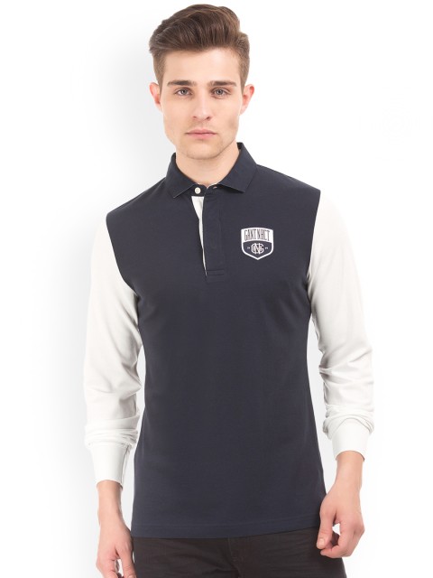 

GANT Men Blue Colourblocked Polo Collar T-shirt