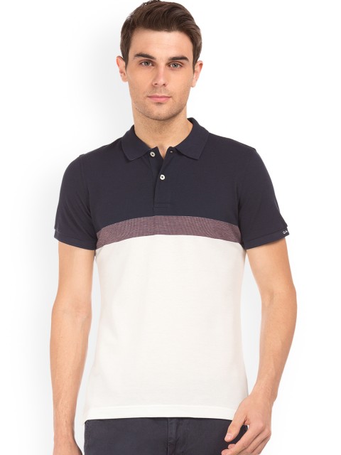 

GANT Men White & Navy Blue Colourblocked Polo Collar T-shirt