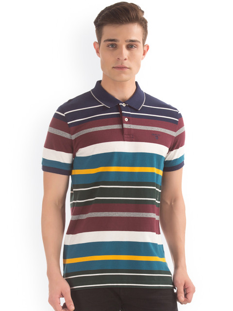 

GANT Men Multicoloured Striped Polo Collar T-shirt, Multi