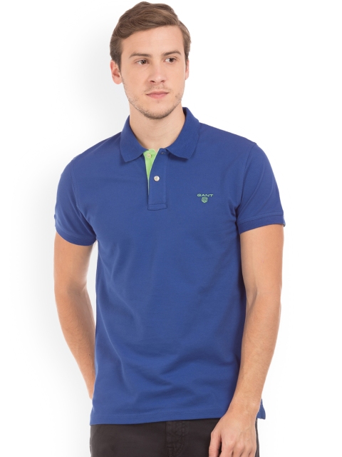 

GANT Men Blue Solid Polo Collar T-shirt
