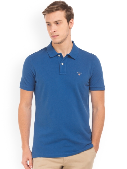 

GANT Men Blue Solid Polo Collar T-shirt