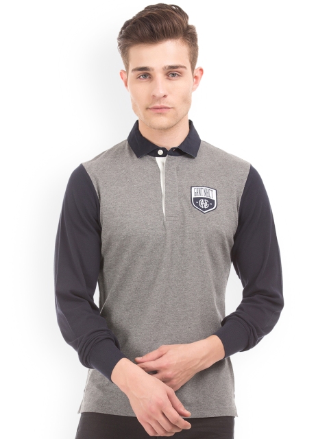 

GANT Men Grey Colourblocked Polo Collar T-shirt