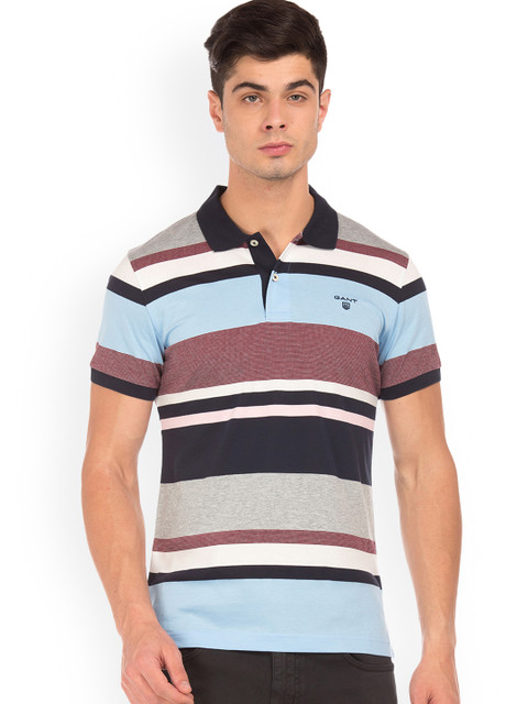 

GANT Men Blue Striped Polo Collar T-shirt