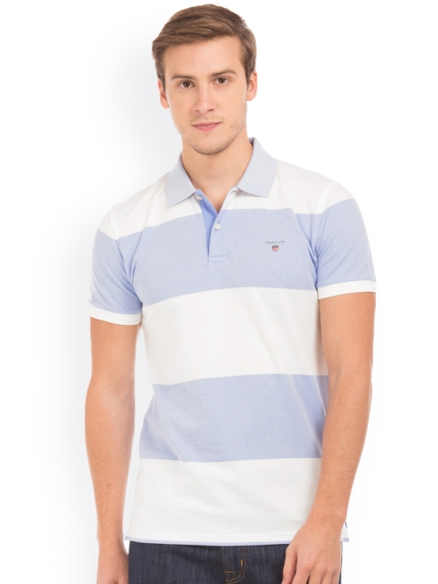 

GANT Men Blue Striped Polo Collar T-shirt