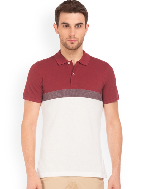 

GANT Men White & Maroon Colourblocked Polo Collar T-shirt