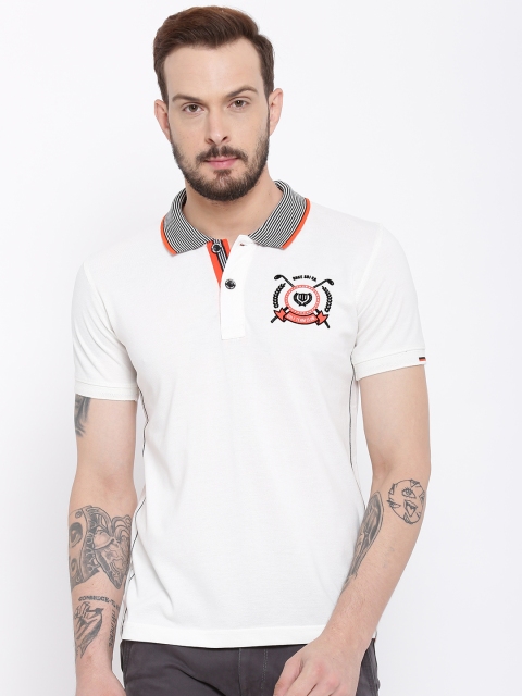 

Duke Men Off-White Solid Polo Collar T-shirt
