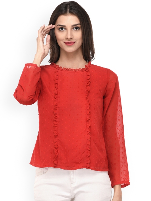 

PURYS Women Red Self Design Top