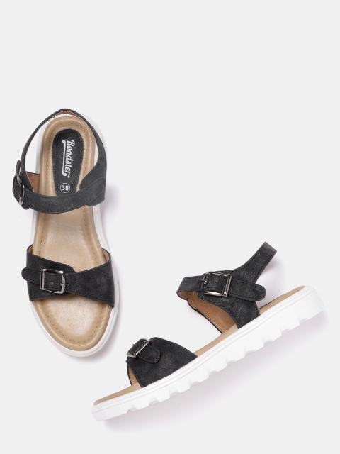 

Roadster Women Black Solid Open Toe Flats