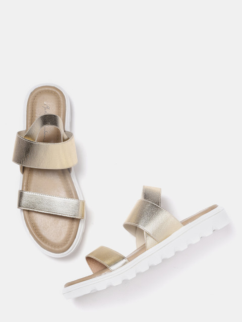 

Mast & Harbour Women Gold-Toned Solid Open Toe Flats