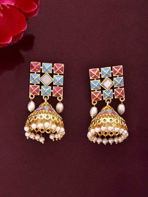 

Studio Voylla Gold-Plated & Blue Classic Jhumkas