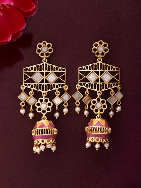 

Studio Voylla Gold-Toned & Pink Classic Drop Earrings