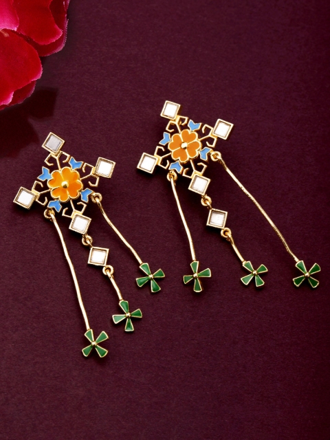 

Studio Voylla Gold-Plated & Orange Contemporary Drop Earrings