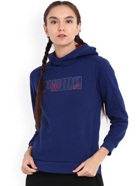 

Puma Women Blue Printed Hooded Sweatshirt