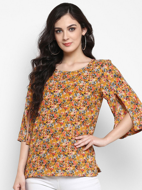 

Pannkh Women Mustard Printed Top