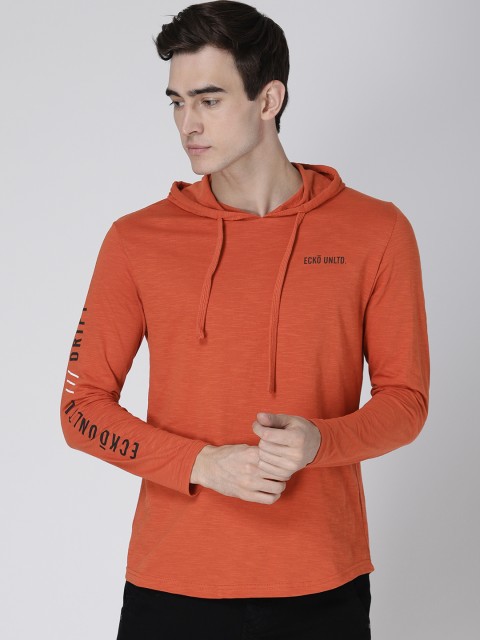 

Ecko Unltd Men Rust Orange Solid Hood T-shirt