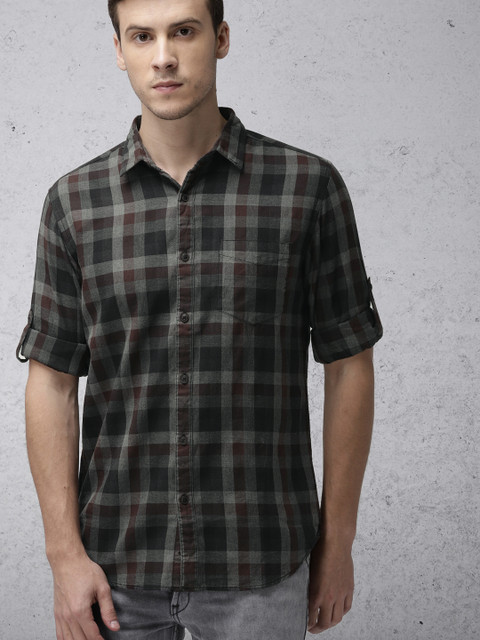 

Ecko Unltd Men Grey & Black Slim Fit Checked Casual Shirt