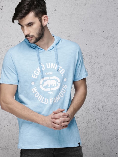 

Ecko Unltd Men Blue Printed Hooded T-shirt
