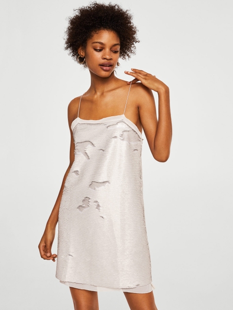 

MANGO Women Grey Sequinned A-Line Dress