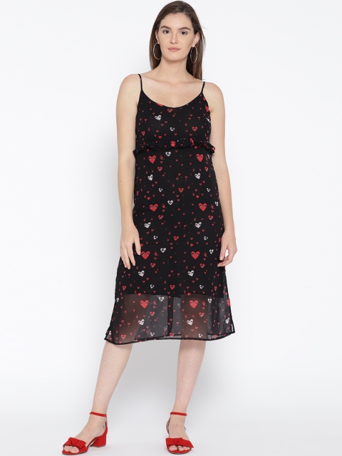 

MANGO Women Black Printed A-Line Dress