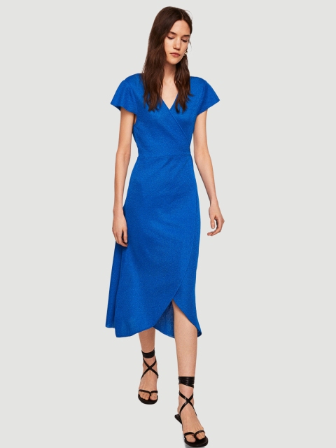 

MANGO Women Blue Solid Wrap Dress