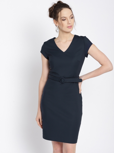 

MANGO Women Navy Blue Solid Sheath Dress