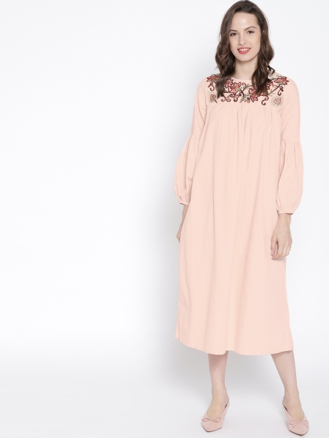 

MANGO Women Peach-Coloured Solid A-Line Dress