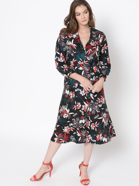 

MANGO Women Black & Red Printed Wrap Dress